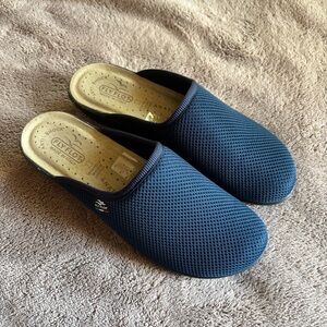 Fly Flot Navy Blue Mesh Comfort Clogs Made in Italy Anatomic Leather Insole 41